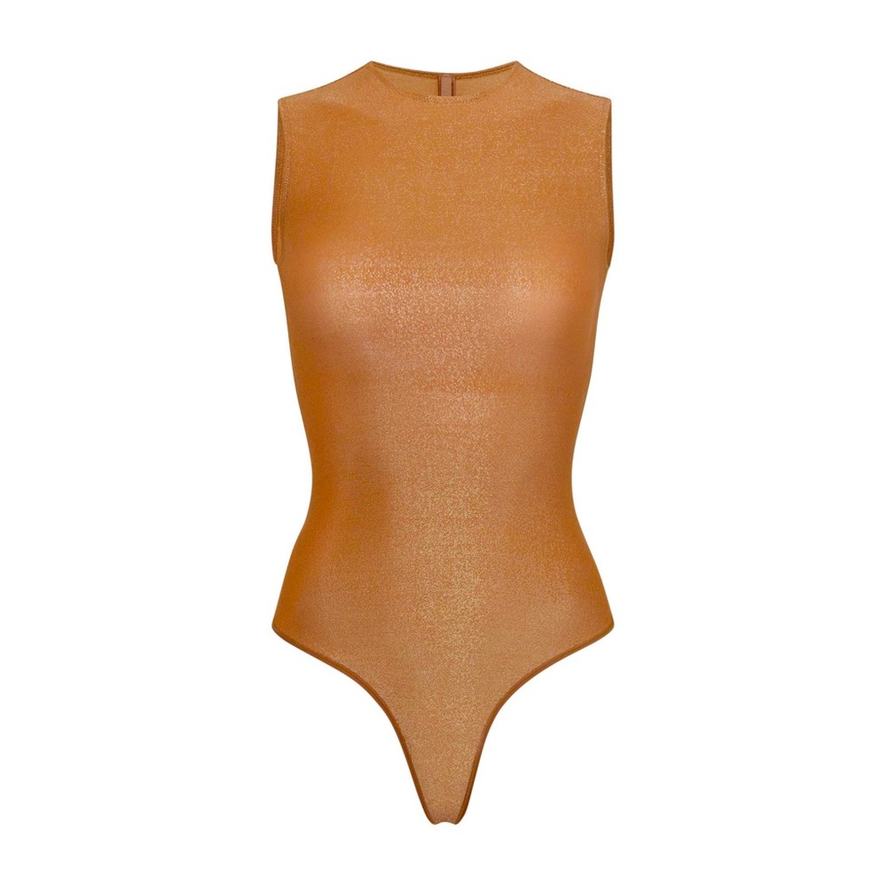 Skims Shimmer Crew Neck Sleveless Bodysuit - Ochre Size 4x